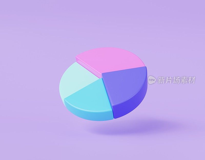紫色背景上的3D甜甜圈图标。商业和金融。饼图。空的拷贝空间。圆图生长图符号概念。3 d渲染,插图。